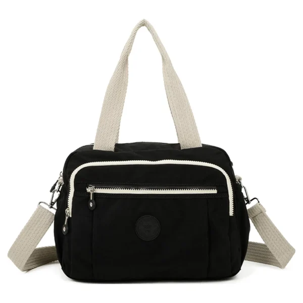 Plain Colour Handbag with Detachable Strap - Black