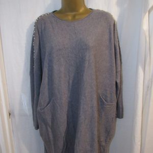 NEW Ladies Grey Sparkle Shoulders Long Length Jumper One Size fits sizes 18 20 22