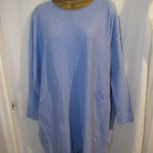 NEW Ladies Pale Blue Sparkle Shoulders Long Length Jumper One Size fits sizes 18 20 22