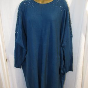 NEW Ladies Teal Sparkle Shoulders Long Length Jumper One Size fits sizes 18 20 22