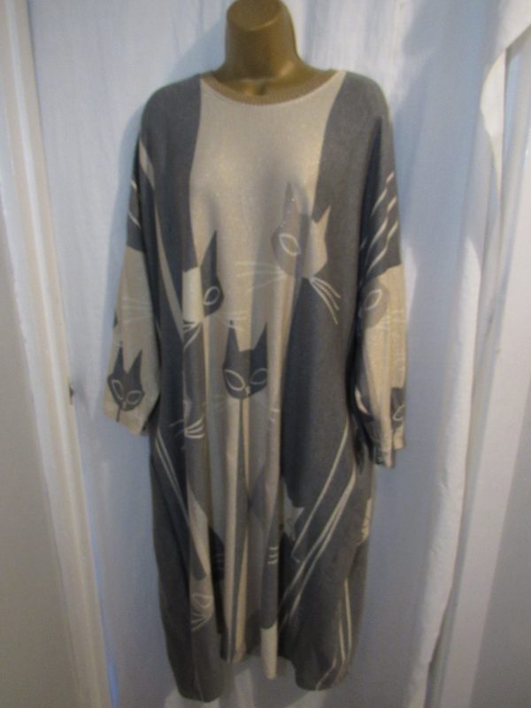 New Ladies Grey Cat Jumper Dress