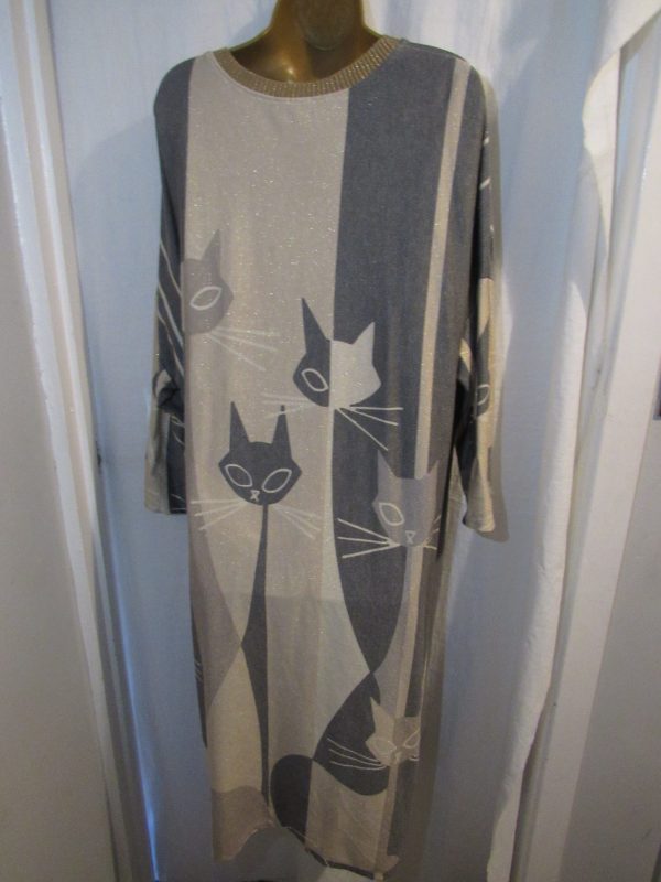 New Ladies Grey Cat Jumper Dress - Image 3