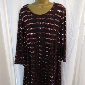 New Ladies BURGUNDY Sequin Foil Swing Top. 3/4 Sleeves & Round Neck SIZE 22-24