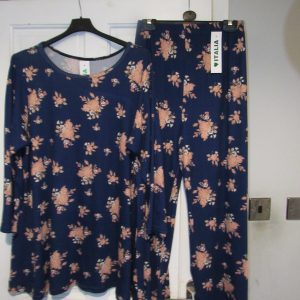 NEW Ladies Blue Floral 2 Piece Suit One Size fits sizes 18 20 22 24