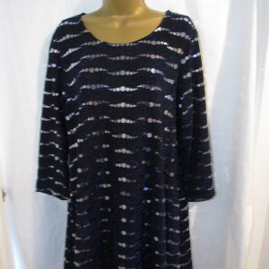 New Ladies BLUE Sequin Foil Swing Top. 3/4 Sleeves & Round Neck SIZE 16