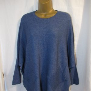 New Ladies Denim Blue Lace Back Batwing Soft Jumper One Size fits sizes 16 18 20 22