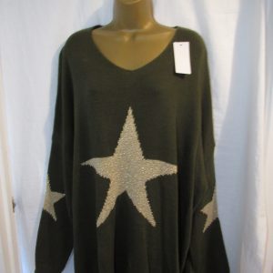 NEW Ladies Khaki Beige Star Jumper One Size Fits 18 20 22