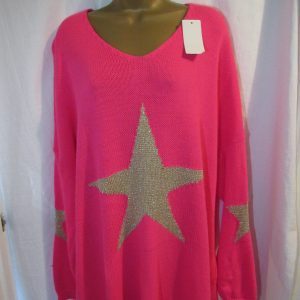 NEW Ladies Cerise Beige Star Jumper One Size Fits 18 20 22