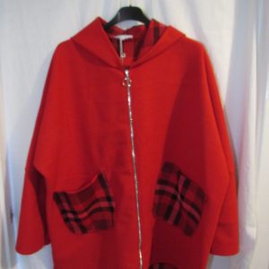 New Ladies Red Hooded Check Detailing Zip Up Jacket One Size Fits 16 18 20