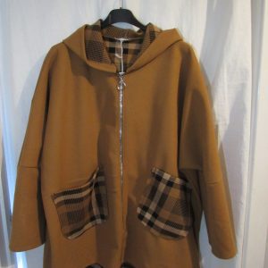 New Ladies Camel Hooded Check Detailing Zip Up Jacket One Size Fits 16 18 20