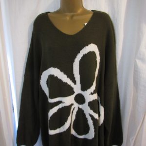 NEW Ladies Khaki Flower Jumper One Size Fits 18 20 22