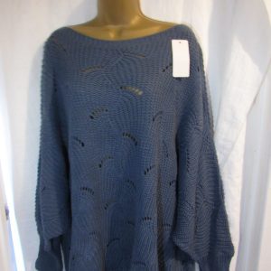 NEW Ladies Denim Blue Feather Print Jumper One Size Fits 18 20 22