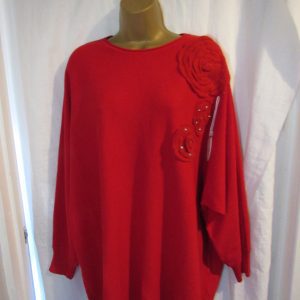 New Ladies Red Flower Shoulder Jumper One Size fits sizes 16 18 20 22