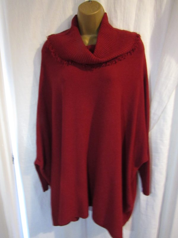 NEW Burgundy Plum Cowl Neck Soft Poncho Jumper One size fits sizes 18 20 22 24