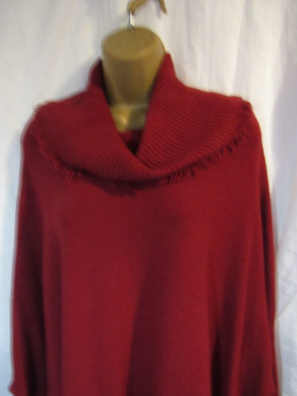 NEW Burgundy Plum Cowl Neck Soft Poncho Jumper One size fits sizes 18 20 22 24 - Image 2