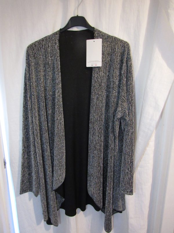 New Ladies Silver Lurex Waterfall Cardigan One Size fits sizes 16 18 20 22