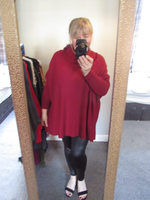 NEW Burgundy Plum Cowl Neck Soft Poncho Jumper One size fits sizes 18 20 22 24 - Image 4