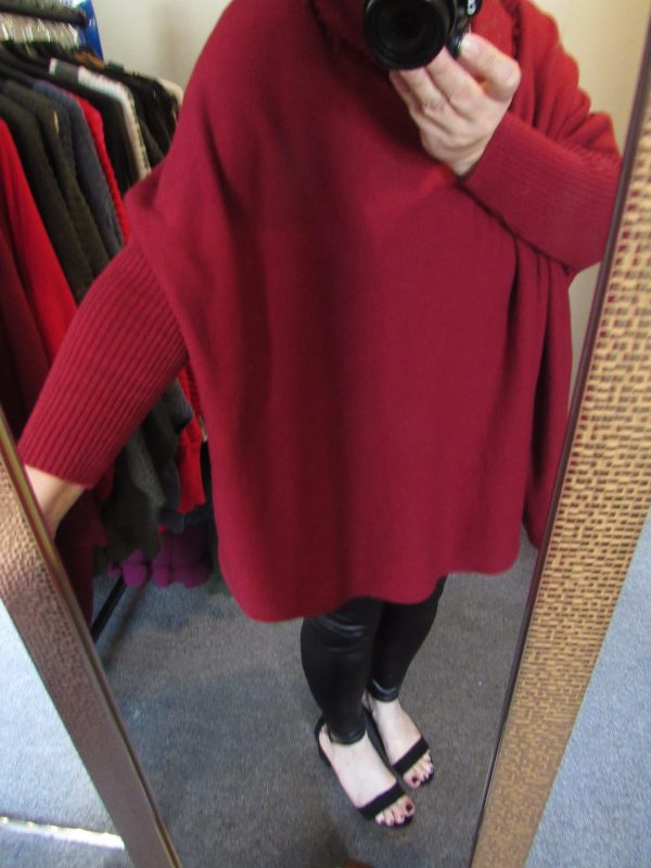 NEW Burgundy Plum Cowl Neck Soft Poncho Jumper One size fits sizes 18 20 22 24 - Image 7