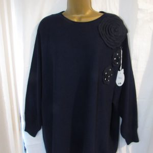 New Ladies Navy Blue Flower Shoulder Jumper One Size fits sizes 16 18 20 22