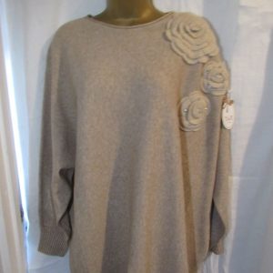 New Ladies Mocha Flower Shoulder Jumper One Size fits sizes 16 18 20 22
