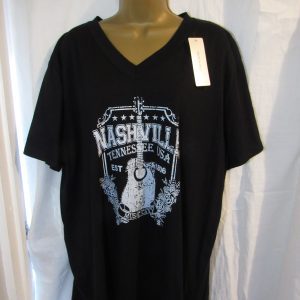 NEW Ladies Black V Neck Nashville T-Shirt One Size fits sizes 18 20 22