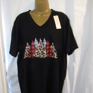 NEW Ladies Black V Neck Multiple Christmas Trees T-shirt One Size fits sizes 18 20 22