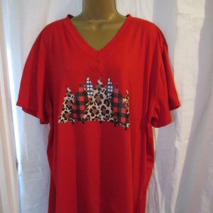 NEW Ladies Red V Neck Multiple Christmas Trees T-shirt One Size fits sizes 18 20 22
