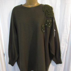 New Ladies Khaki Flower Shoulder Jumper One Size fits sizes 16 18 20 22
