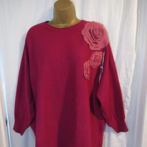 New Ladies Fuchsia Flower Shoulder Jumper One Size fits sizes 16 18 20 22