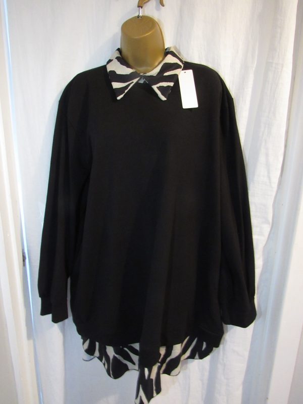 New Ladies Black Pocket edged with Zebra Print Top One Size fits sizes 18 20 22 24