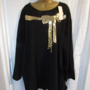 New Ladies Black with Gold Sequin Bow Pocket Tunic Top One Size fits sizes 16 18 20 22