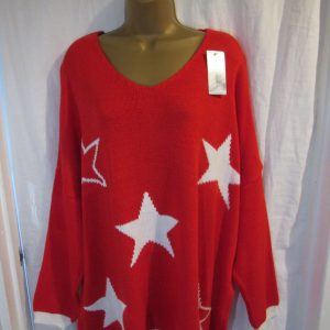 NEW Ladies Red Edged with White Stars Jumper One Size Fits 18 20 22