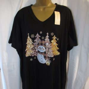 NEW Ladies Black V Neck Snowman T-shirt One Size fits sizes 18 20 22