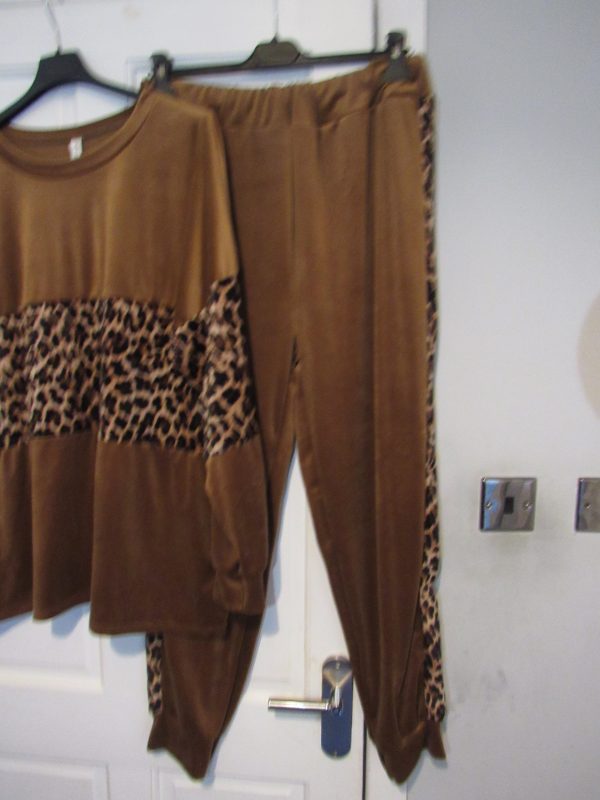 NEW Ladies Paler Brown with Animal Print Trim Velvet feel suit One Size fits sizes 16 18 20 22 - Image 3