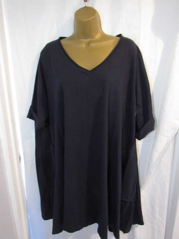 New Ladies Navy Blue V Neck Oversized Top One Size Fits sizes 18 20 22 24