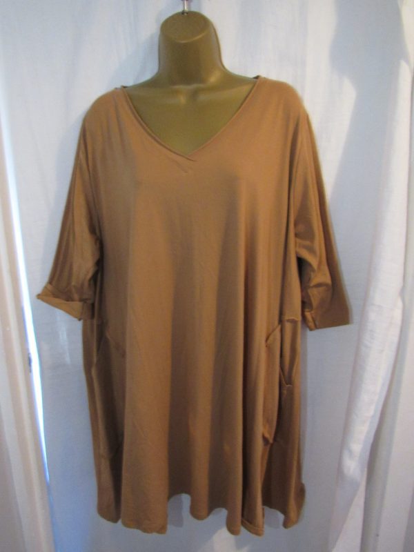 New Ladies Camel V Neck Oversized Top One Size Fits sizes 18 20 22 24