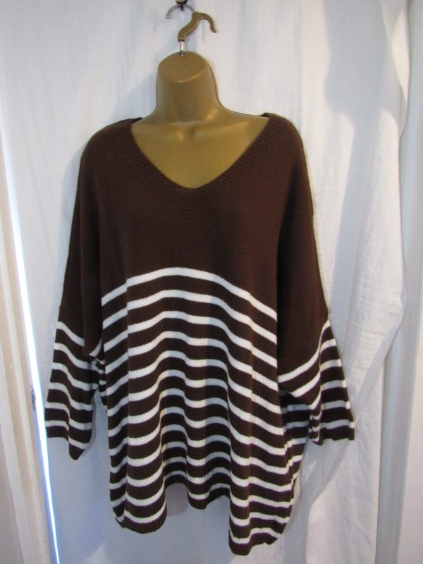 BLACK FRIDAY SALE NEW Ladies Brown White Stripe Jumper One Size Fits 18 20 22 24 NON RETURNABLE