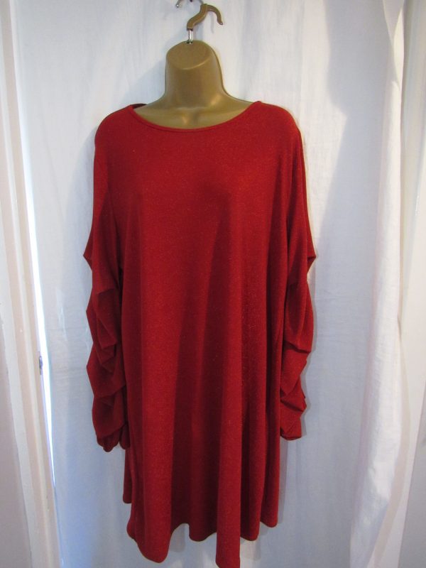 SALE SALE SALE New Ladies Red Frill sleeved Long Tunic Top One Size fits sizes 16 18 20 NON RETURNABLE