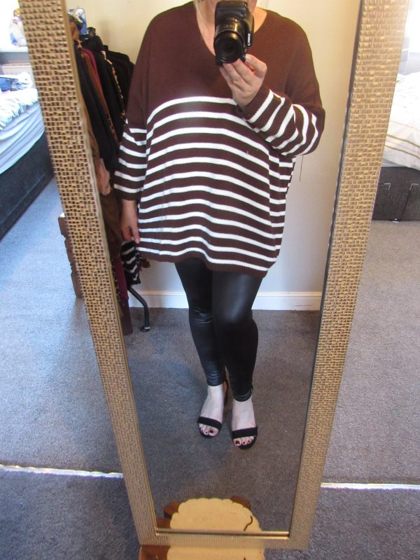 BLACK FRIDAY SALE NEW Ladies Brown White Stripe Jumper One Size Fits 18 20 22 24 NON RETURNABLE - Image 4