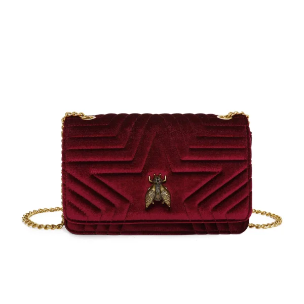 New Ladies Wine Velvet Chain Bag