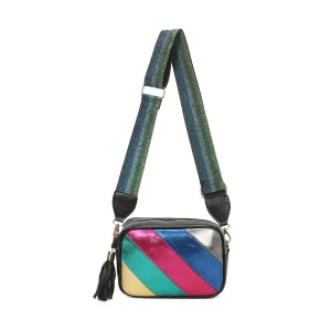 New Ladies Metallic Stripes Pinks Crossbody Bag