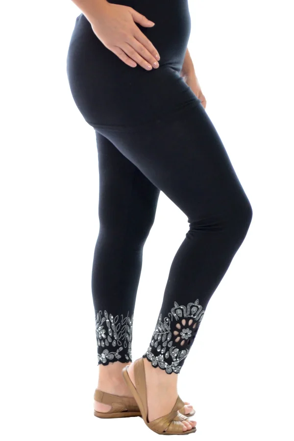 New Black Floral Laser Cut Legging Size 16-18