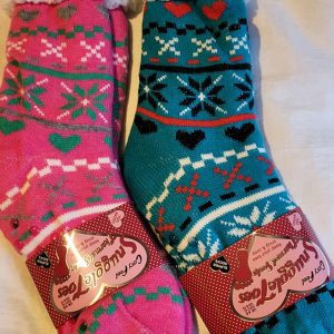 CERISE AND TURQUOISE 2 x Pairs Ladies Thermal Socks With Sherpa Lining Snuggle Toes
