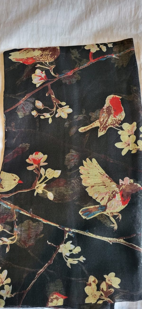 New Ladies Black Bird Pattern Scarf - Image 2