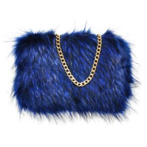 New Ladies Blue Faux Fur Bag