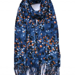 New Ladies Blue Tassel Hem Leopard Print Scarf