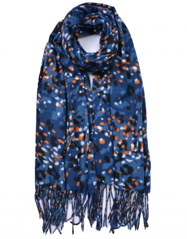 New Ladies Blue Tassel Hem Leopard Print Scarf