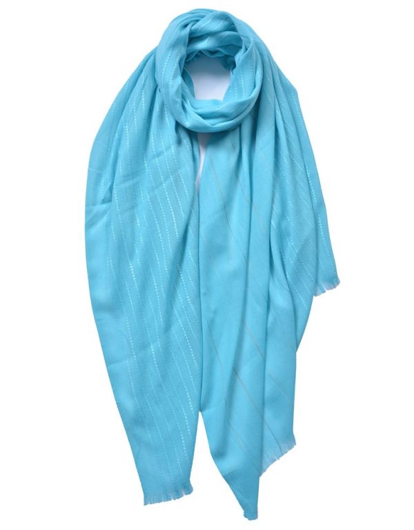 New Turquoise Double Style Colour Line Plain Scarf