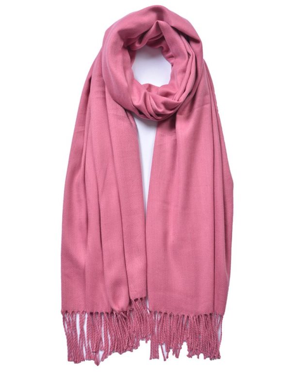 New Ladies Pink Plain Tassel Scarf