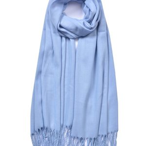 New Ladies Light Blue Plain Tassel Scarf